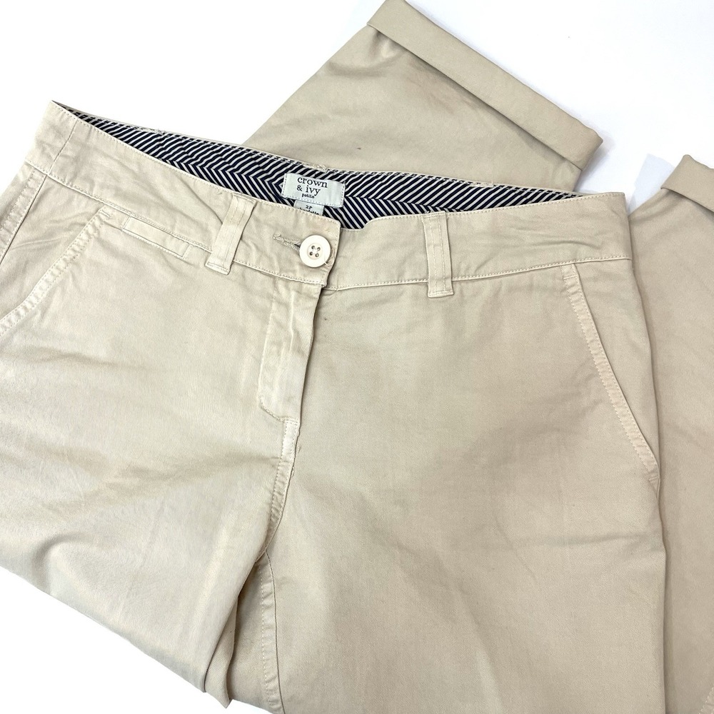 Crown & Ivy Women's Khaki Chino Charlotte Pants Size 2 Petite